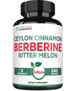 Satoomi Berberine 1500mg toidulisand orgaanilise Ceyloni kaneelikoore ja mõru meloniga - 240 Vegankapslit 80 serveerimiseks - Immuunsüsteem, südame tervis, keha juhtimine ja seedimise tugi