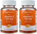 Amazon Basics Laste C-vitamiin 125mg Gummies, Orange, 60 Count, Immune Health, 2 kuu pakkumine (varem Solimo) (pakk 2)