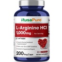 NusaPure L- Arginine 1000 mg 200 Veggie kapslid (GMO-väline, taimetoitlane, vegan)