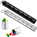 Vesici 2 Pack Metal Weekly Pill Korraldaja Reisi pillid Konteiner Keychain 7 päeva Nädala veekindel Väikesed kapslid Hoidja Karp Stackable Naistele Mehed Reisimine Välismaal (Must, hõbe)