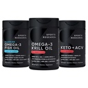 Spordiuuringute kolmekordne tugevus Omega-3 kalaõli, Antarktika krillõli + fosfolipiidid, koliin ja astaksantiin Mini-Softgels, Keto Plus ACV 500mg Apple'i siidriäädikat ja 1500mg goBHB Eksogeensed ketoonid