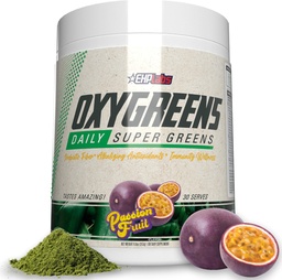EHP Labs OxyGreens Super Greens Powder - Spirulina & Chlorella Superfood, Green Juice Powder & Greens Supplements koos prebiootilise kiud, Antioksüdandid & Immunity Support, 30 Serves (Passionfruit)