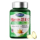 Vitamiin D3 K2 Softgels, D3 10000 RÜ K2 (MK-7) 200 mcg kookosõli Softgels, lihtne neelata 2 1 vitamiinid D & K, toetab kaltsiumi imendumist, immuunsüsteemi ja südame tervist - 90 loeb