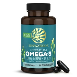 Sunwarrior Vegan Omega 3 DHA & EPA täiendus Vetikaõli Eelistatud alternatiiv kalaõli toetab aju silmade liigest ja südame tervist (60 loend)
