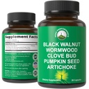 Wormwood Black Walnut Clove Cleanse inimestele. Eliminatsioon Detox + soolestiku tugikapslid täiskasvanutele ja lastele. Pillid artišoki ja kõrvitsaseemnega täiendavate eeliste saamiseks