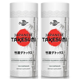 Takesumi Bamboo Charcoal 2000mg – Bambusest aktiivsüsi Maxi imendumiseks, Detox & Gut, 120 Vegan Kapslit (2 Pudel)