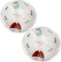 Deke Home - ümmargune kaasaskantav pillide kast (2 Pack), meditsiini planeerija, väike 7-päevane iganädalane reisikonteiner, ravim, vitamiinihoidja, pillide korraldaja, pillide edasimüüja, igapäevane sorter & meeldetuletus, BPA tasuta