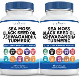 Merisambla musta seemne õli Ashwagandha Turmeric Bladderwrack Burdock - Manuka, Honey Dandelion, ACV Black Pepper Gluten Free - 2-Pack