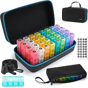 Yewltvep Monthly Pill Organizer 4 Times a Day, Pill Box Organizer with 32 Daily Compartments, 30 Day Pill Organizer 4 Times a Day Pill Holder with Hard Shell Travel Case+Weekly Pill Bag 4 Times a Day