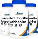 Nutricost Lactobacillus Acidophilus 10 miljardit CFU, 120 Veggie kapslit - probiootiline (3 pudelit)