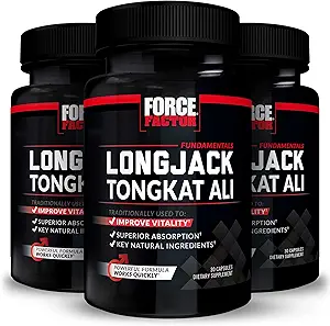 Jõufaktor Longjack Tongkat Ali 500 mg meestele, Longjack Tongkat ekstrakt, et toetada meeste elujõudu ja parandada sõidu, kapslid BioPerine Black Pepper ekstrakt, 30 Count (Pack of 3)