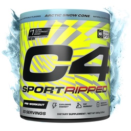 Cellucor C4 Ripped Sport Pre Treening Pulber - NSF sertifitseeritud Sport - 200mg Kofeiin + Cayenne ekstrakt + Karnitiin Tartraat + Beeta-alaniin - Artic Snow Cone, 20 Servings
