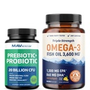 Omega 3 kalaõli ja probiootilised kapslid | Triple Strength EPA & DHA Omega 3 Burpless Softgels Plus probiootilised ja prebiootilised kapslid soolestiku tervise ja immuunsuse toetamiseks | 60 serveerimist iga