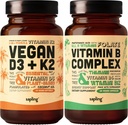 sapling Vegan Vitamiin D3 + K2 & Vitamiin B Kompleks B Kompleks - 4000 IU Vitamiin D3 ja 100mcg Vitamiin K2 kui Mk7, Essential B Vitamiinid kogu toidu segu, B1, B2, B3, B5, B6, B7, Folaat