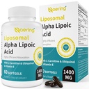 Liposomaalne alfa lipohape 1400mg Softgels, ALA täiendus L-karnitiiniga 1000mg, Ubikinool (Active CoQ10) 100mg ja vitamiin E 10mg, alfa-lipohape antioksüdantidele, närvid, energia 60 Softgels