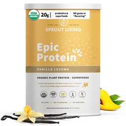 Sprout Living Epic Protein, Taimne Valk & Superfoods Pulber, Vanilla Lucuma Pulber | 20 Grams Orgaaniline Valk Pulber, Vegan, Non Dairy, Non-GMO, Gluteenivaba, Madal suhkur (2 Nael, 24 Servings)