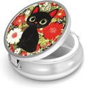 Pill Box-3 Compartment Small Pill Case Purse & Pocket Mini Metal Pill Holder Travel Pill Container hoida toidulisandeid BPA-vaba (Cute Cat)