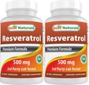 Parimad looduslikud 2 pakendit Resveratrooli kompleks 500 mg 60 Veg Kapslid, mis on valmistatud viinamarjanahast, punasest veinist, kvertsetiin - gluteenivaba & Non GMO - (kokku 120 kapslit)