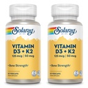SOLARAY D3-vitamiin + K2, D & K-vitamiinid kaltsiumi imendumiseks ja tervisliku südame-veresoonkonna süsteemi ja arterite toetamiseks, mitte-GMO ja soja