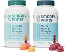 SmartyPants Prenatal ja meeste multivitamiini Gummies Bundle: Omega 3 kalaõli (EPA / DHA), biotiin, metüülfolaat, vitamiin D3, C, vitamiin B12, B6, A, K & tsink immuunsuse toetamiseks (30 päeva pakkumine)