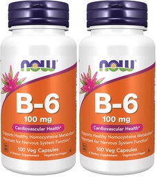 NOW Supplements, Vitamin B-6 (Pyridoxine HCl) 100 mg, Cardiovascular Health*, 100 Veg Capsules (Pack of 2)