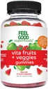 FeelGood Superfoods Vita Puu- ja Köögiviljalisandid, Multivitamiini Puu- ja Köögiviljakummid, 25 Puu- ja Köögiviljad, Arbuus ja Õunamaitsed, Vegan, Non-GMO, 60 Count