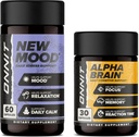 ONNIT Premium Alpha Brain Bundle - Nootropic Brain Supplement (30 Count) fookuse, kontsentratsiooni ja mälu jaoks + uus meeleolu täiendus stressi leevendamiseks, une ja meeleolu (60 loend)