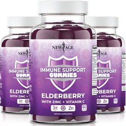 NEW AGE Immuunsüsteemi tugikummid - Sambucus Black Elderberry Gummies koos C-vitamiini ja tsingiga (immuuntugi 180 kummikut)