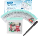 Serfeymi 32 Pcs Zippered Pill Pouches Korraldaja Plastist kotid 3 X 3 tolli 12 mil enesetihendamine koos Slide Lock Kirjutatav Silt Läbipaistev Travel Medicine Hoidmiskott juhul ja 1 Pc Marker-Green