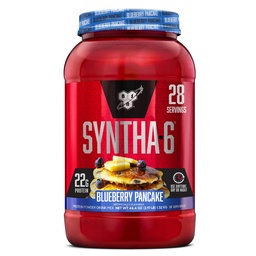 BSN SYNTHA-6 Premium Valgupulber 6 g kiudaine, vadakuvalgu, micellar kaseiini, piimavalgu isolaadisegu, 5 g rasva, mustikapannkooki, 28 serveerimisega (pakendamine võib varieeruda)