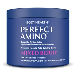 BodyHealth PerfectAmino Powder - BCAA ja EAA Pulber Pre ja Post Workout - Aminohappe energiajook meestele ja naistele, et toetada Lean lihaseid ja taastumist - segatud Berry - 30 serveerimist