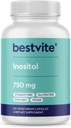BESTVITE Inositool 750 mg Myo Inositoolina (120 taimetoitlast kapslit) - Stearaatideta - Vegan - Mitte GMO - Gluteenivaba