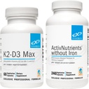 XYMOGEN ActivNutrid ilma rauata (240 kapslit) + K2-D3 Max (60 kapslit) - multivitamiin energia ja meeleolu toetamiseks D-vitamiini 5000 IU kapslitega + K2-vitamiin