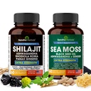 Shilajit Sea Moss Ashwagandha Combo Bundle - Black Seed Oil, Kurkum, Rhodiola Rosea, Panax, Ginseng Supplement | 120 kapslit, parem kui kummikud, vaik | Seamoss meestele ja naistele