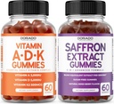 ADK Vitamiin D3 K2 D (60 Gummies) K - 10 Vegan Supplement - Maitsev Vaarika Maitse ja Safran (60 Gummies) Premium Sugar Free Supplements täiskasvanutele - 5 in 1 Advanced Formula - Vegan & USA Made