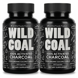Wild Foods Activated Charcoal Capsules | 100% orgaaniline kookospähklikestad Aktiivsed tabletid puhumiseks Relief | Lab Testitud & Non-GMO Detox Pills | USA (Kaks pudelit - 120 kapslit)