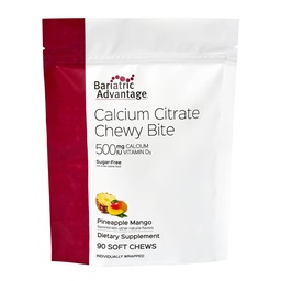 Bariatric Advantage Kaltsiumtsitraat Chewy Bites 500 mg - väga imenduv & seeditav - D3-vitamiin - kergesti näritav kaltsiumilisand - ananassimango - 90 loend
