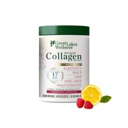 Great Lakes Wellness Beauty Boost Advanced Collagen Peptides Pulber hüaluroonhappega, biotiin, C-vitamiin - naha elastsus ja hüdratsioon - Vaarika limonaadi maitse - Non-GMO, Keto, Kosher - 8 oz