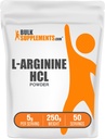 BulkSupplements.com L-arginiin HCl pulber - lämmastikoksiidi lisand, Arginiini pulber - maitsestamata & gluteenivaba, 5 g serveerimise kohta, 250 g (8,8 oz) (pakk 1)