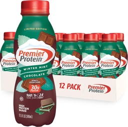 Premier Protein Shake, Limited Edition Winter Mint Chocolate, 30 g valku, 1g suhkrut, 24 vitamiine ja mineraale, toitaineid, et toetada immuunsüsteemi tervist, 11,5 oz, 12 Pack
