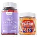 1Pack Safran Supplement Gummies 100% puhas Safran Ekstrakt Terve maitsetaime kummikud + 2P Vegan Raudkummid Täiendus C-vitamiini, B12, Folaadi ja kurkum