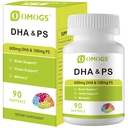 OMOGS vetikad DHA - 600 mg Omega-3 DHA softgels, koos fosfatidüülseriini ja kreeka pähkliõli, toetab tervislikku aju funktsiooni, visiooni, silma ja mälu, gluteenivaba, GMO-vaba vetikaõli, 90 Softgels