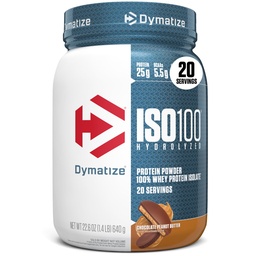 Dümatiseerida ISO100 vadakuvalgu isolaat, šokolaad maapähklivõi, 25 g valku, 5,5 g BCAA-d, vähem kui 120 Cal., Gluteenivaba, 1 g rasva, 1 g suhkrut, 2 g süsivesikut (20 portsjonit)