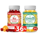 Lunakai vitamiin D3 ja vitamiin B12 Gummies Bundle - immuunsus, luu ja meeleolu toetus VIT D3 2000IU täiendus - 3000mcg Metüülkobalamiini kõrge imendumisenergia kummi