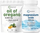 Mikrokoostisosad Oregano Pehmeelide õli 6000 mg Serving & Magneesiumoksiid 400mg Komplekt | 4X Tugevuskarvakrool & Tümokinon | Elementaalvorm Max kontsentratsioon