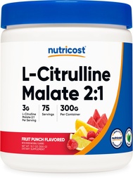 Nutricost L-Tsitrulline Malate 2: 1 (300 g) Puuvilja Punch - Treeningu toetus, lihaste jõudlus, lämmastikoksiidi võimendaja - Fitness Supplement Powder, 75 Servings