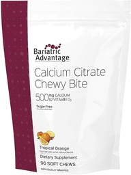 Bariatric Advantage Kaltsiumtsitraat Chewy Bites 500 mg - väga imenduv & seeditav - Vitamiin D3 - kergesti näritav kaltsiumilisand - troopilised apelsinid - 90 loend