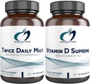 Disainid Tervis Multivitamiin + Vitamiin D / K Supplement Bundle - kaks korda päevas Multi (60 kapslit) D-vitamiini kõrgeim (60 kapslit) 5000 IU D3-vitamiini