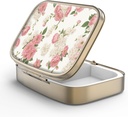 Pill Case Box koos Peegel Retro 2 Kompartment Väike pillid juhul rahakoti või tasku pronksist Ristkülikukujuline Pill Box või vitamiinid, kalaõli, toidulisandeid, Pill Sisaldab Reisikingitused (Retro Pink Floral)