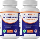 Vitamatic 2 pakendid Acidophilus Probiootikum - 10 miljardit CFU - 120 tabletti - 5X potentsi - igapäevane probiootiline lisand, toetab seedetrakti tervist (kokku 240 tabletti)